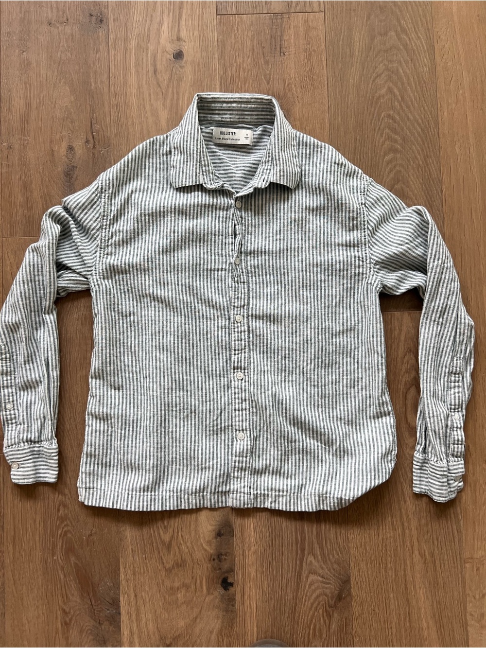 Hollister Linen Blend Stripe Button Up Shirt Men’s Medium Green White Coastal